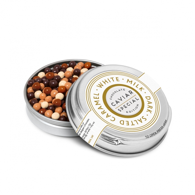 Caviar Tin – Chocolate Pearls – Silver