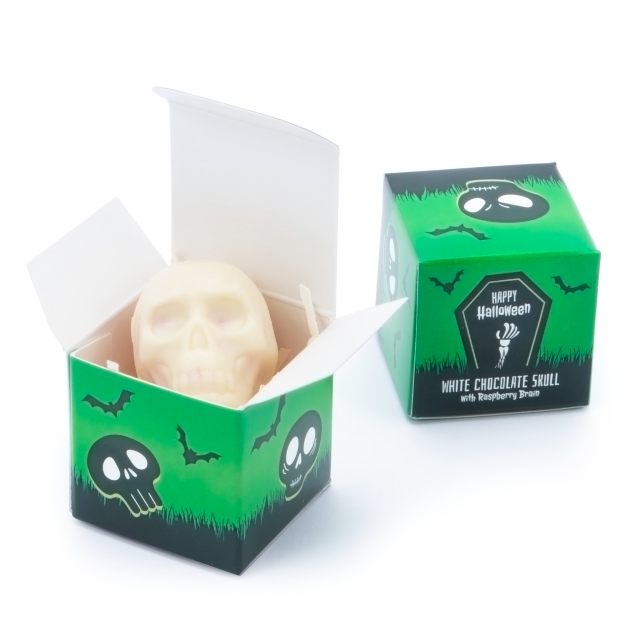 Halloween – Eco Mini Cube Box – White Chocolate Skulls – x1