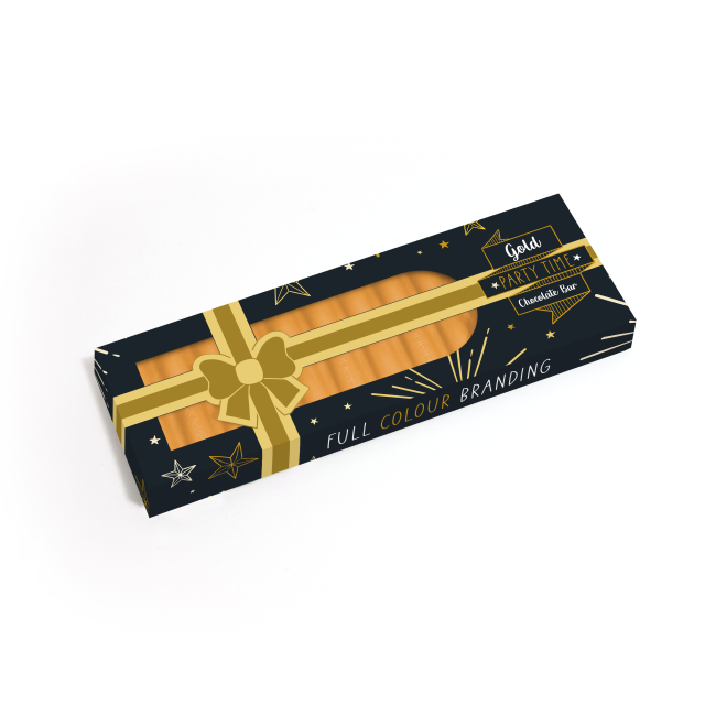 Party Time – Eco 12 Baton Bar Box – Gold Chocolate Bar – Present Box – 32% Cocoa