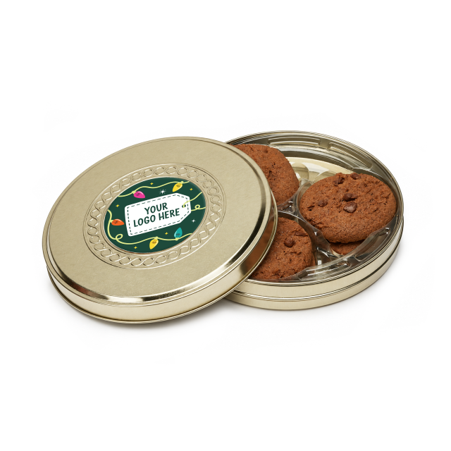 Winter Collection – Shallow Gold Treat Tin – Belgian Chocolate Cookies