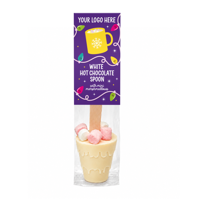 Winter Collection – Eco Info Card – Hot Choc Spoon – White Chocolate – Mini Marshmallows